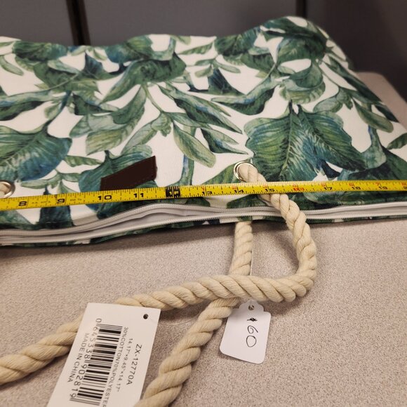 Canvas Tote Bag Large - NWT - Green Leaves Print - Picture 6 of 9